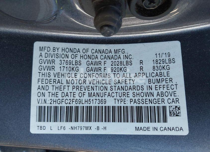 Photo 9 of 2020 Honda Civic LX (VIN 2HGFC2F69LH517369)