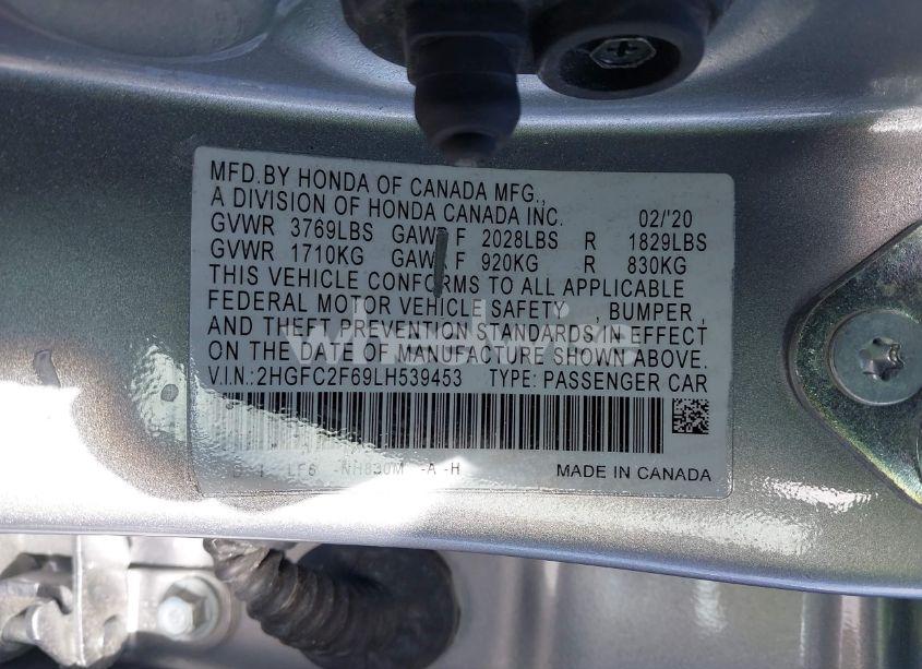 Photo 9 of 2020 Honda Civic LX (VIN 2HGFC2F69LH539453)