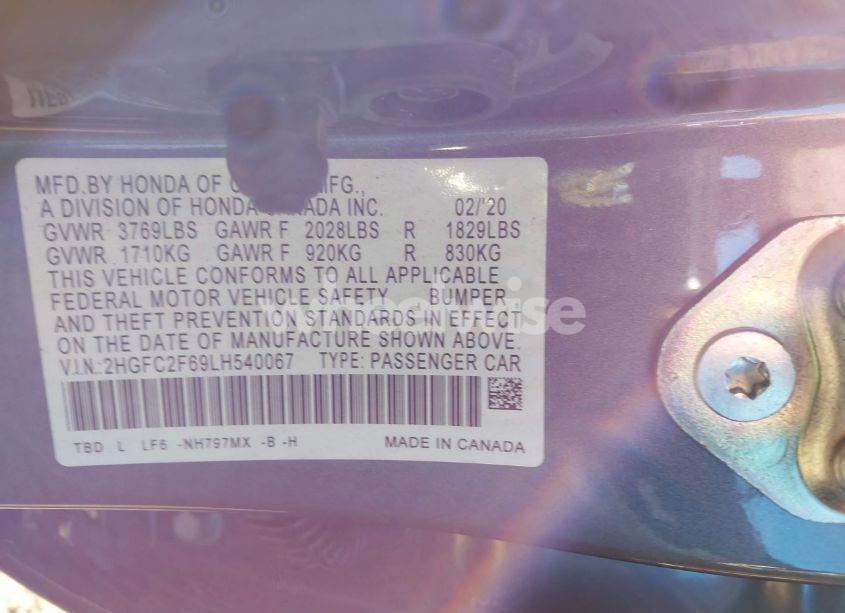 Photo 9 of 2020 Honda Civic LX (VIN 2HGFC2F69LH540067)