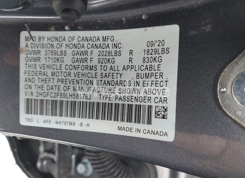 Photo 9 of 2020 Honda Civic LX (VIN 2HGFC2F69LH581783)
