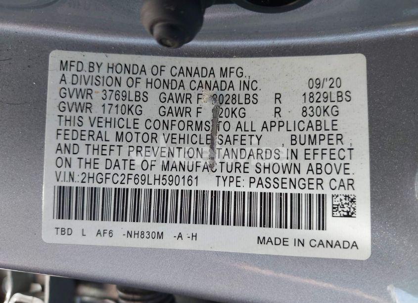 Photo 9 of 2020 Honda Civic LX (VIN 2HGFC2F69LH590161)