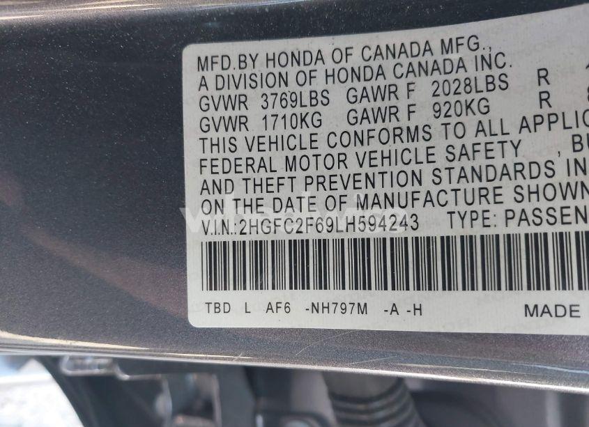 Photo 9 of 2020 Honda Civic LX (VIN 2HGFC2F69LH594243)