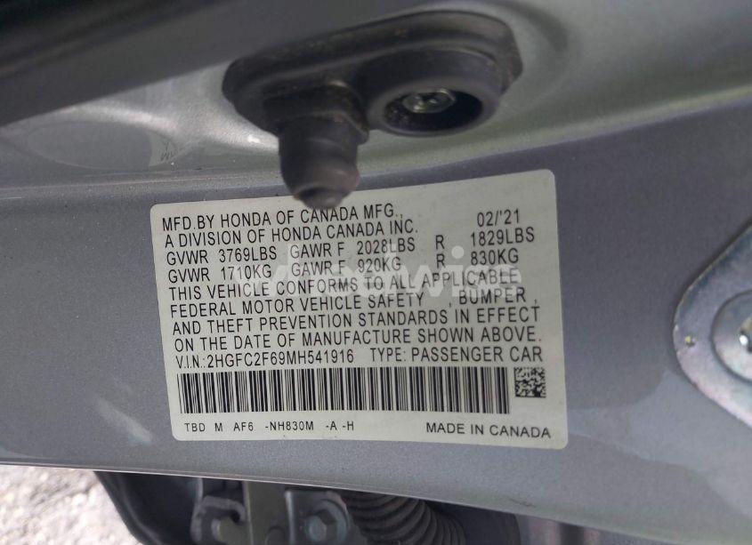 Photo 9 of 2021 Honda Civic LX (VIN 2HGFC2F69MH541916)