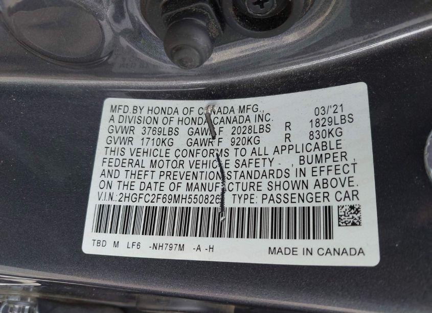 Photo 9 of 2021 Honda Civic LX (VIN 2HGFC2F69MH550826)