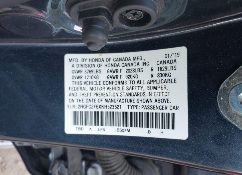 Photo 9 of 2019 Honda Civic LX (VIN 2HGFC2F6XKH523521)