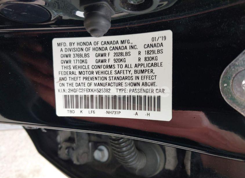 Photo 9 of 2019 Honda Civic LX (VIN 2HGFC2F6XKH525382)