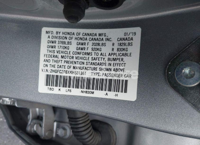 Photo 9 of 2019 Honda Civic LX (VIN 2HGFC2F6XKH531361)