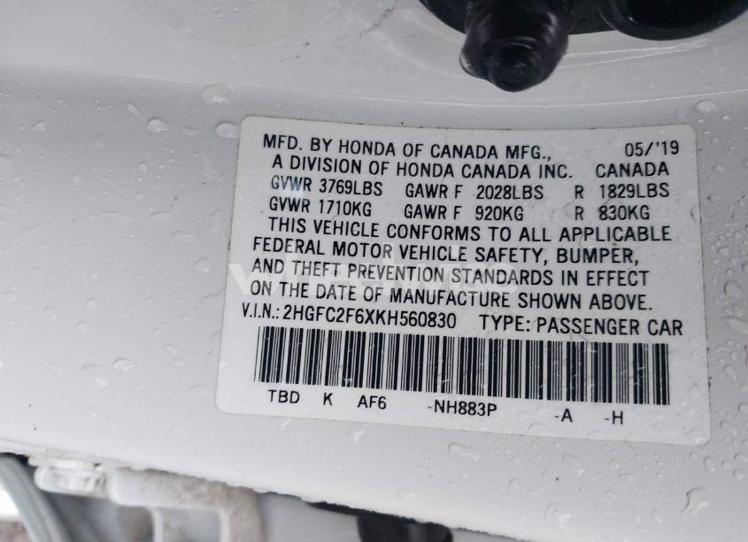 Photo 9 of 2019 Honda Civic LX (VIN 2HGFC2F6XKH560830)