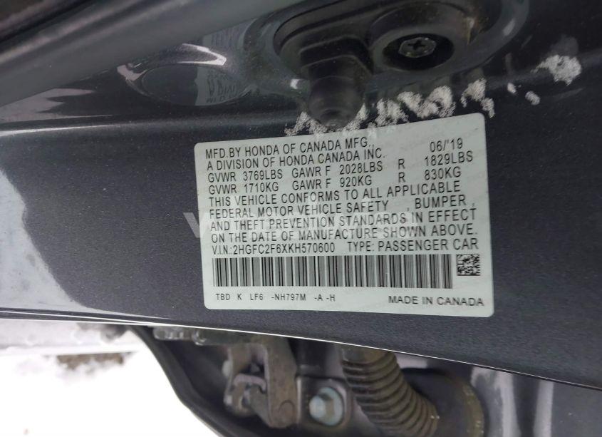 Photo 9 of 2019 Honda Civic LX (VIN 2HGFC2F6XKH570600)