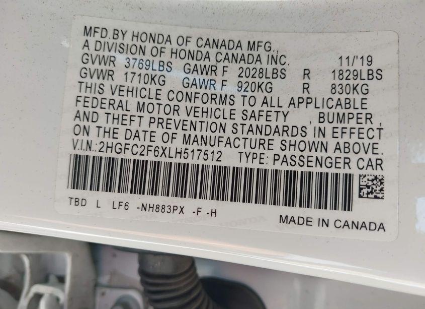 Photo 9 of 2020 Honda Civic LX (VIN 2HGFC2F6XLH517512)