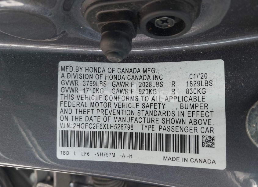 Photo 9 of 2020 Honda Civic LX (VIN 2HGFC2F6XLH528798)