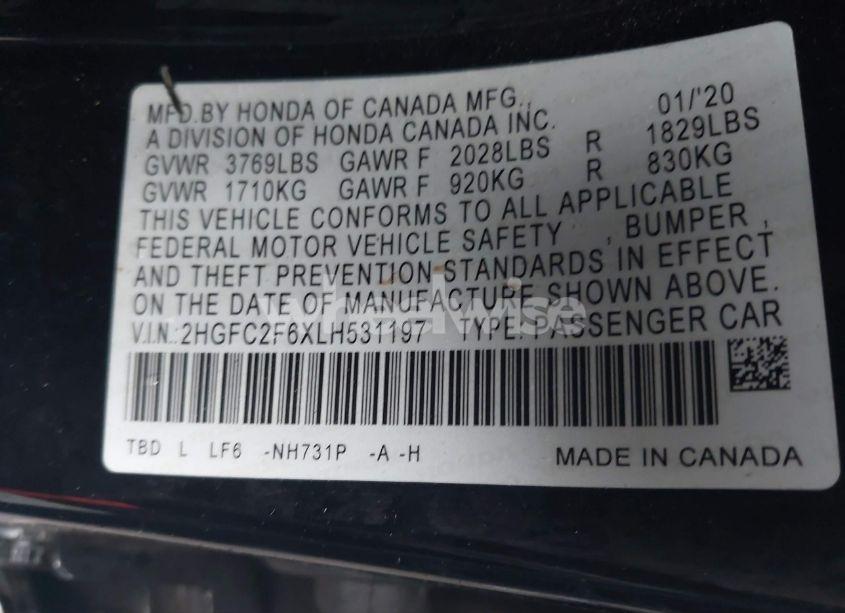 Photo 9 of 2020 Honda Civic LX (VIN 2HGFC2F6XLH531197)