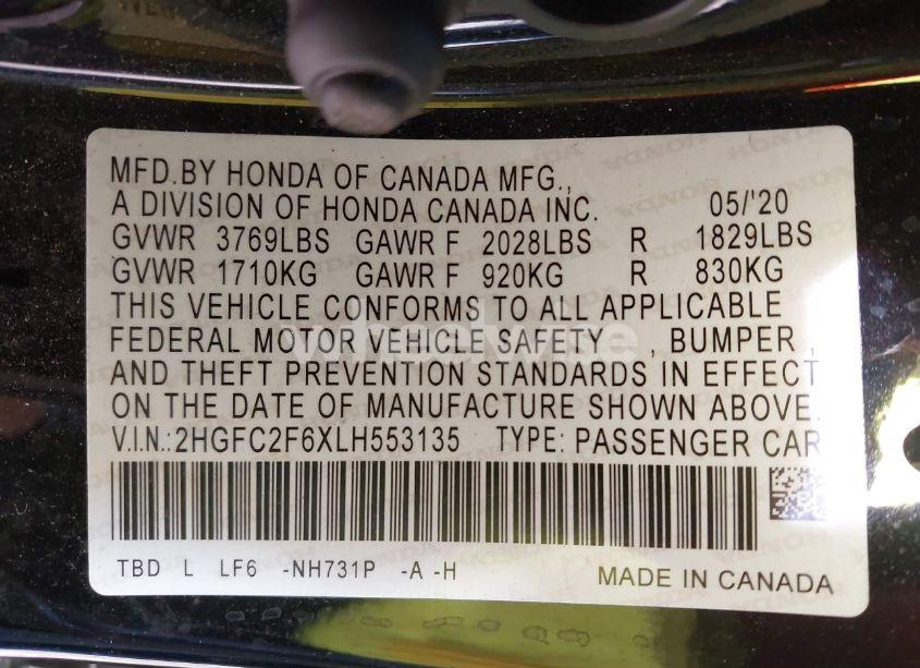 Photo 9 of 2020 Honda Civic LX (VIN 2HGFC2F6XLH553135)