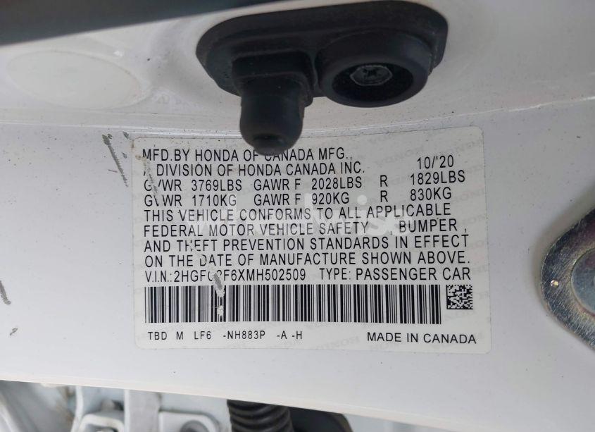 Photo 9 of 2021 Honda Civic LX (VIN 2HGFC2F6XMH502509)