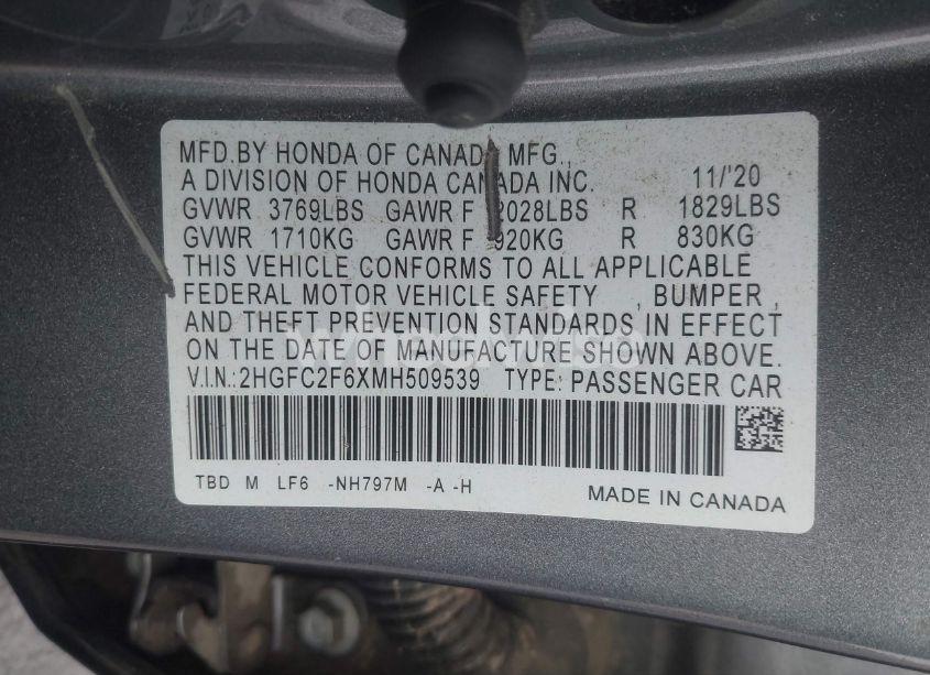 Photo 9 of 2021 Honda Civic LX (VIN 2HGFC2F6XMH509539)