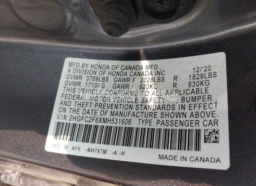 Photo 9 of 2021 Honda Civic LX (VIN 2HGFC2F6XMH531606)