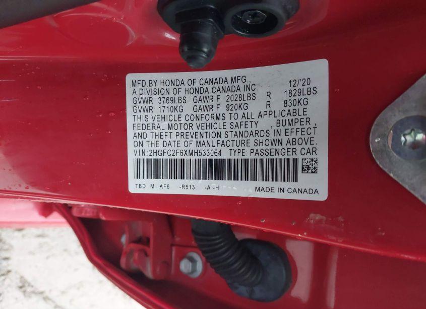 Photo 9 of 2021 Honda Civic LX (VIN 2HGFC2F6XMH533064)