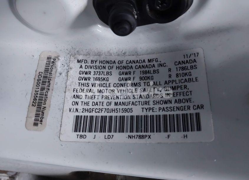 Photo 9 of 2018 Honda Civic EX (VIN 2HGFC2F70JH515905)