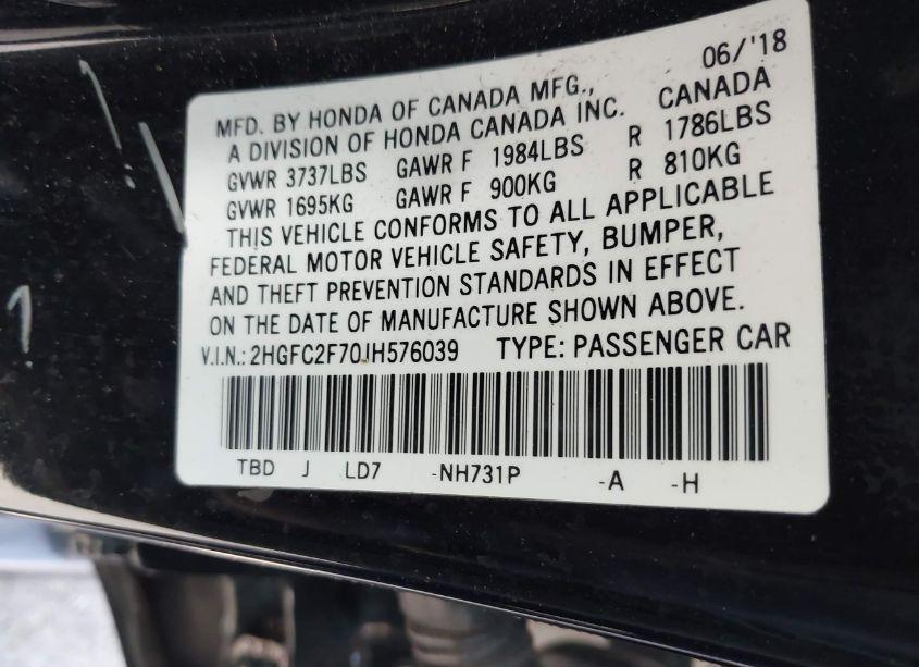 Photo 8 of 2018 Honda Civic EX (VIN 2HGFC2F70JH576039)