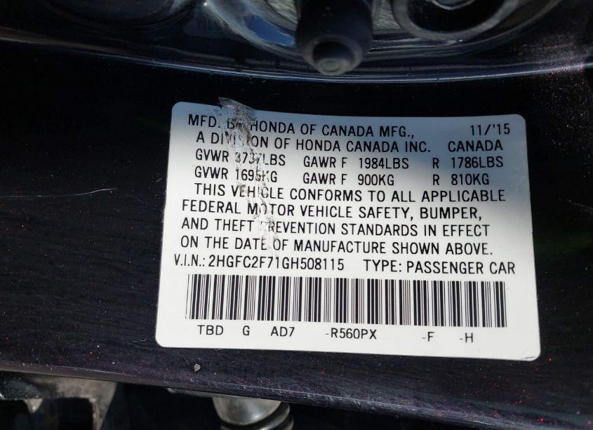 Photo 9 of 2016 Honda Civic EX (VIN 2HGFC2F71GH508115)