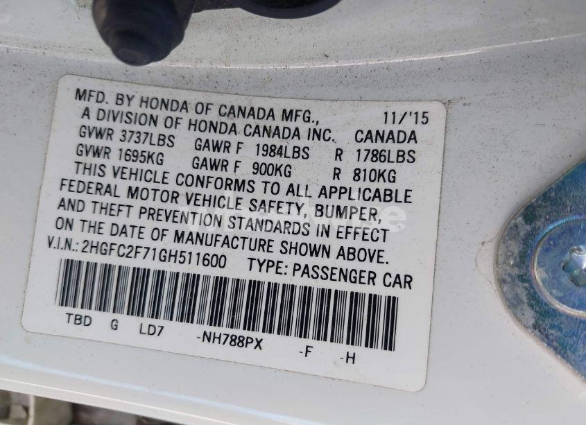 Photo 9 of 2016 Honda Civic EX (VIN 2HGFC2F71GH511600)