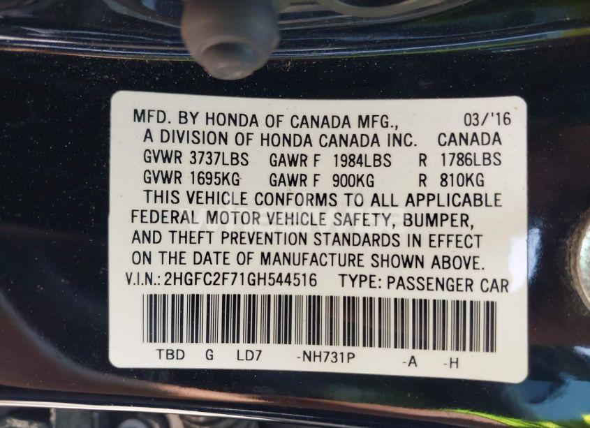 Photo 9 of 2016 Honda Civic EX (VIN 2HGFC2F71GH544516)