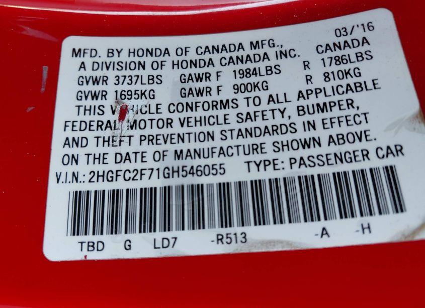 Photo 9 of 2016 Honda Civic EX (VIN 2HGFC2F71GH546055)