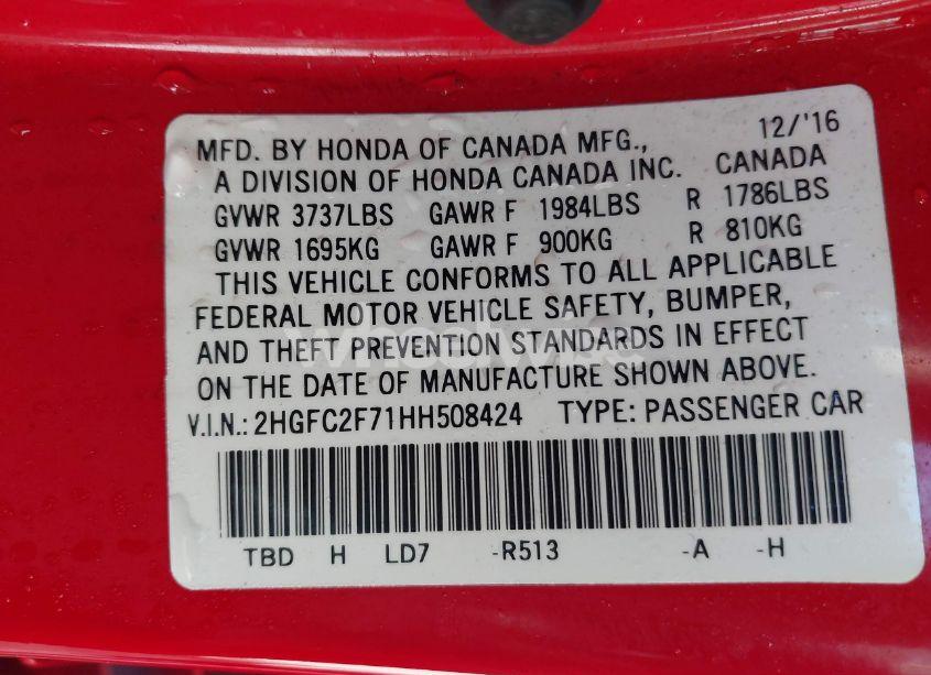 Photo 9 of 2017 Honda Civic EX (VIN 2HGFC2F71HH508424)