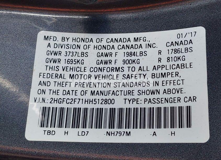 Photo 9 of 2017 Honda Civic EX (VIN 2HGFC2F71HH512800)
