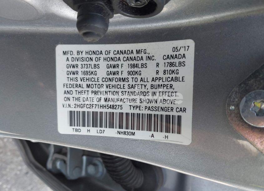 Photo 9 of 2017 Honda Civic EX (VIN 2HGFC2F71HH548275)