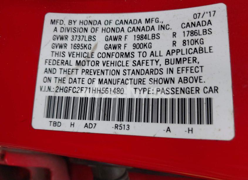 Photo 9 of 2017 Honda Civic EX (VIN 2HGFC2F71HH561480)