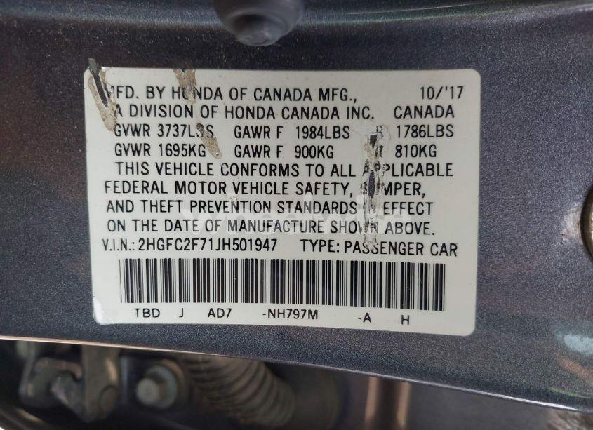 Photo 9 of 2018 Honda Civic EX (VIN 2HGFC2F71JH501947)