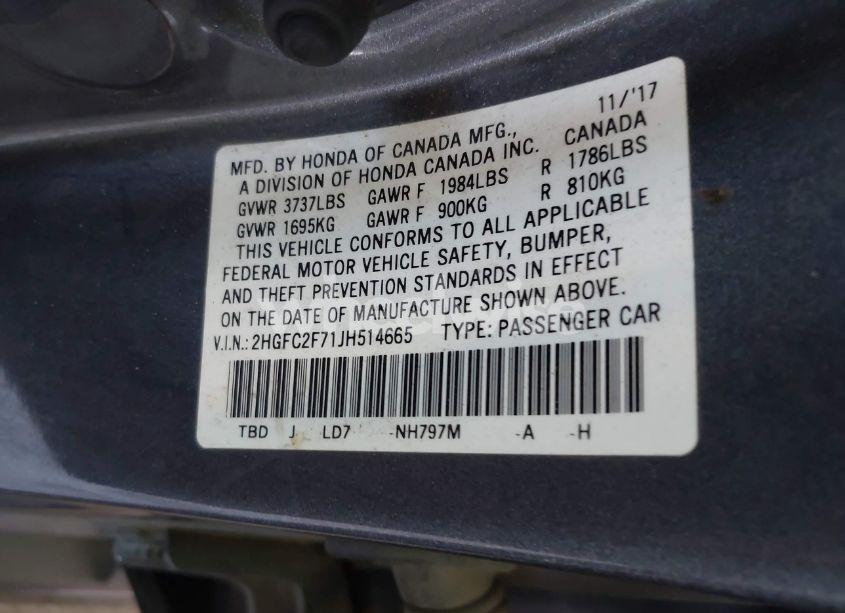 Photo 9 of 2018 Honda Civic EX (VIN 2HGFC2F71JH514665)