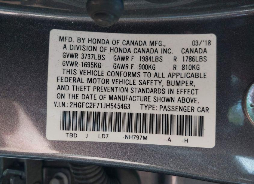 Photo 9 of 2018 Honda Civic EX (VIN 2HGFC2F71JH545463)