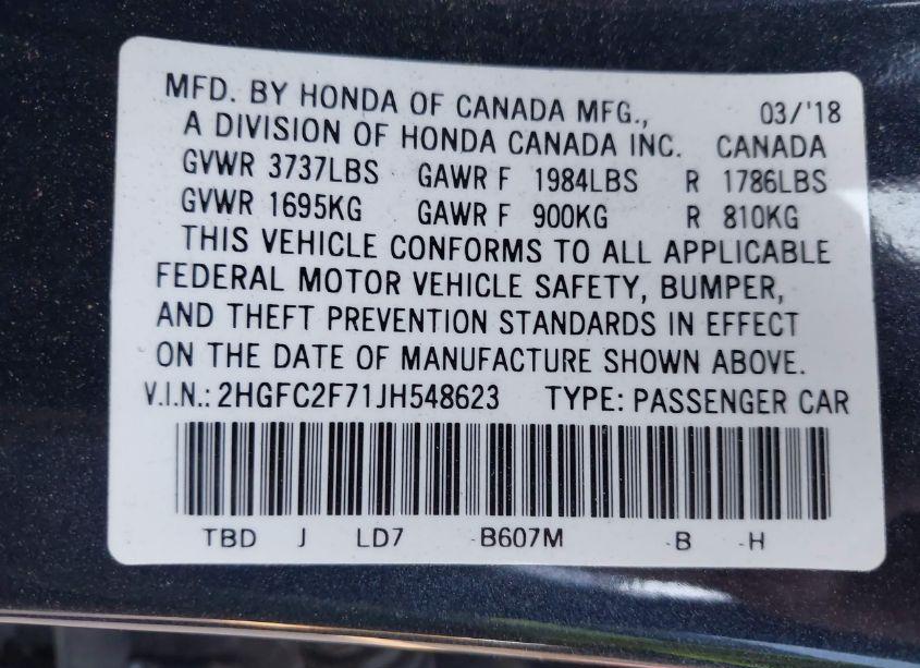 Photo 9 of 2018 Honda Civic EX (VIN 2HGFC2F71JH548623)