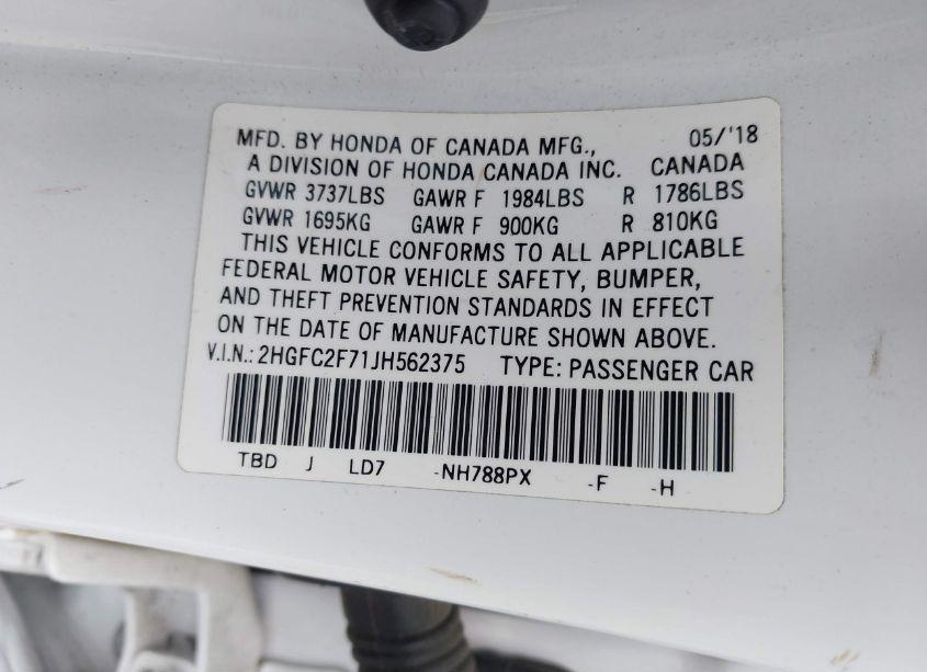 Photo 9 of 2018 Honda Civic EX (VIN 2HGFC2F71JH562375)