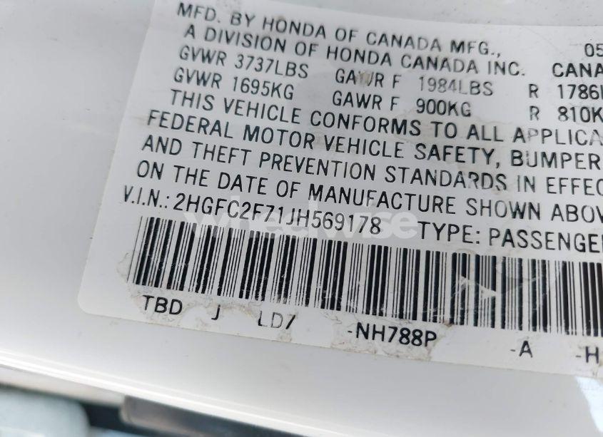 Photo 9 of 2018 Honda Civic EX (VIN 2HGFC2F71JH569178)