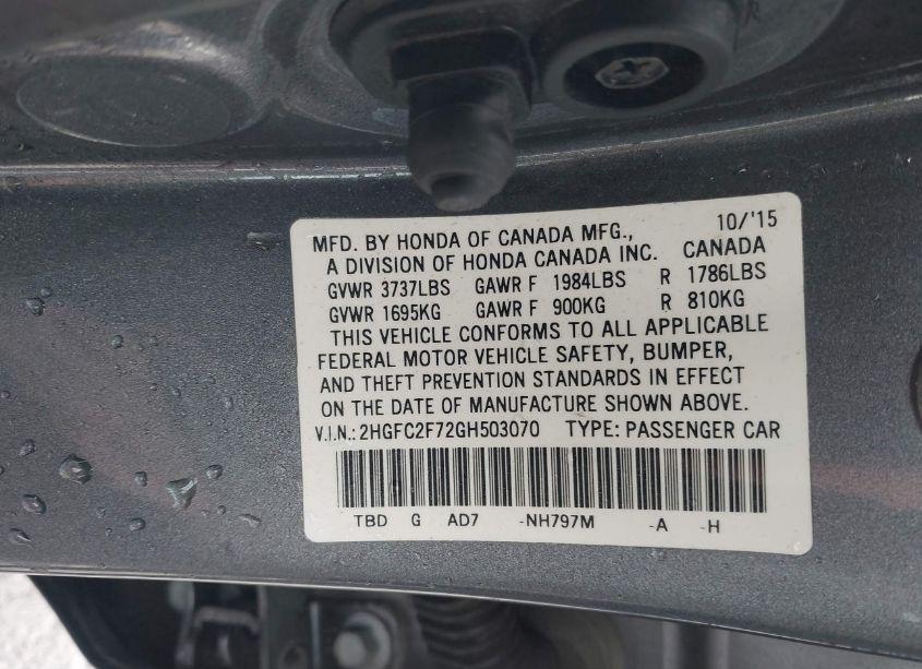 Photo 9 of 2016 Honda Civic EX (VIN 2HGFC2F72GH503070)