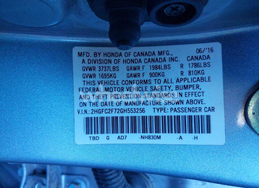 Photo 9 of 2016 Honda Civic EX (VIN 2HGFC2F72GH553256)