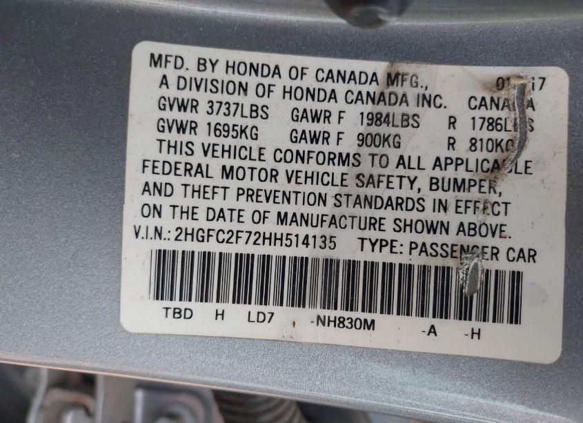 Photo 9 of 2017 Honda Civic EX (VIN 2HGFC2F72HH514135)