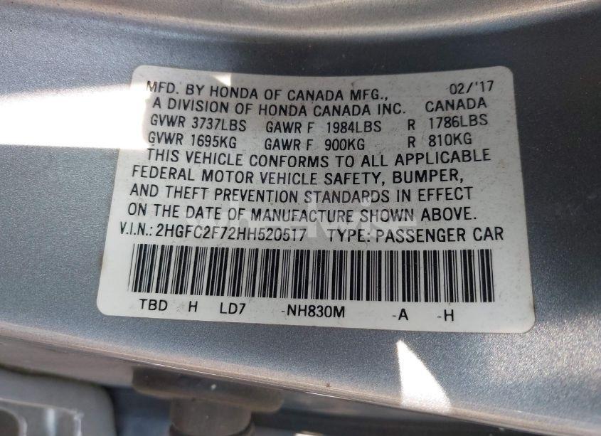 Photo 9 of 2017 Honda Civic EX (VIN 2HGFC2F72HH520517)