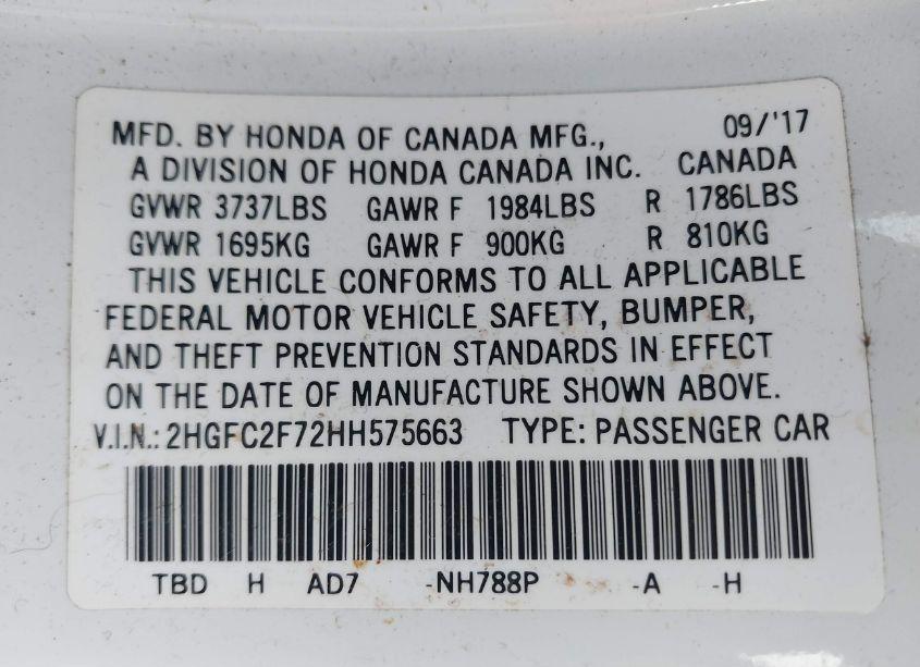 Photo 9 of 2017 Honda Civic EX (VIN 2HGFC2F72HH575663)