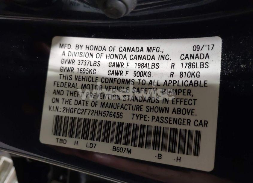 Photo 9 of 2017 Honda Civic EX (VIN 2HGFC2F72HH576456)