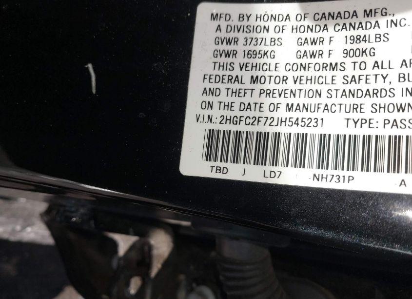 Photo 9 of 2018 Honda Civic EX (VIN 2HGFC2F72JH545231)