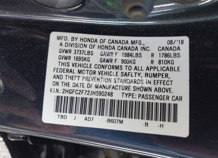 Photo 9 of 2018 Honda Civic EX (VIN 2HGFC2F72JH590248)