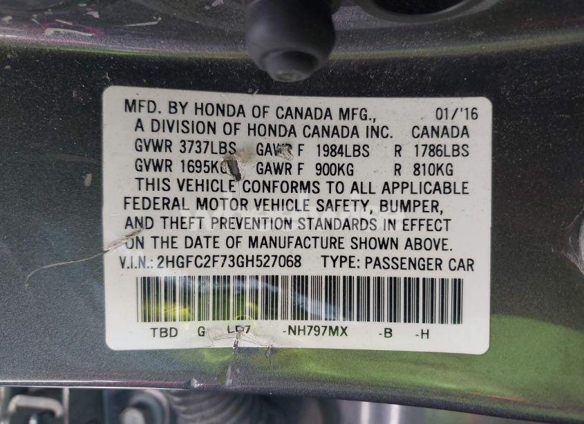 Photo 9 of 2016 Honda Civic EX (VIN 2HGFC2F73GH527068)