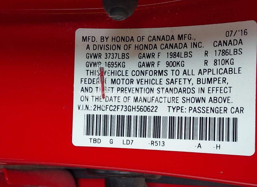Photo 9 of 2016 Honda Civic EX (VIN 2HGFC2F73GH560622)