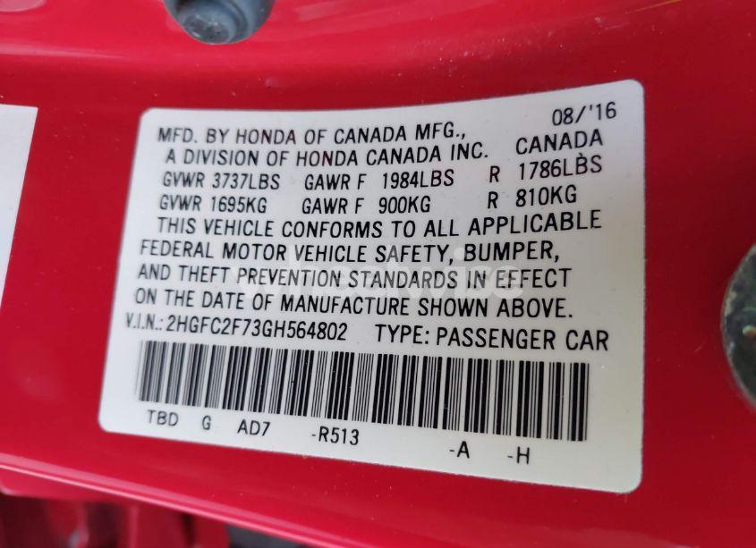 Photo 9 of 2016 Honda Civic EX (VIN 2HGFC2F73GH564802)