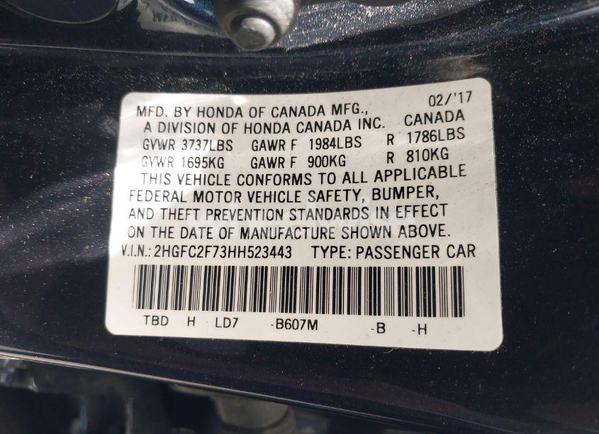 Photo 9 of 2017 Honda Civic EX (VIN 2HGFC2F73HH523443)