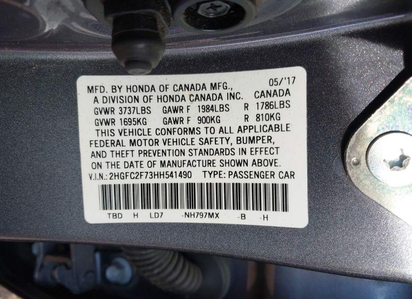 Photo 9 of 2017 Honda Civic EX (VIN 2HGFC2F73HH541490)